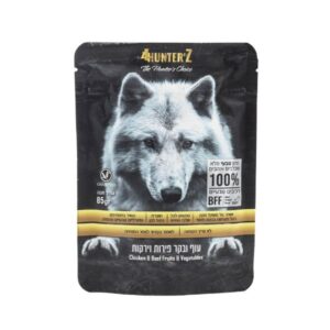 4Hunterz פור האנטרז פאוץ מזון טבעי לכלבים עוף בקר פירות וירקות - 85 גרם
