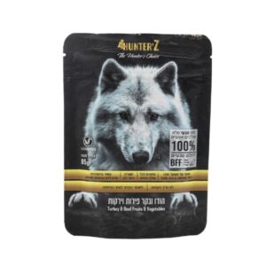 4Hunterz פור האנטרז פאוץ מזון טבעי לכלבים הודו בקר פירות וירקות - 85 גרם